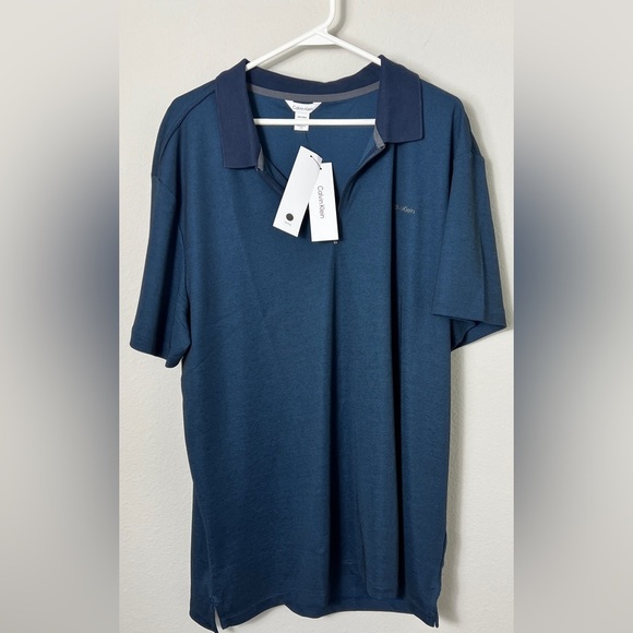 NWT CALVIN KLEIN Contrast Zip Polo Shirt Cotton Blend In Navy Size XXL - Picture 3 of 8